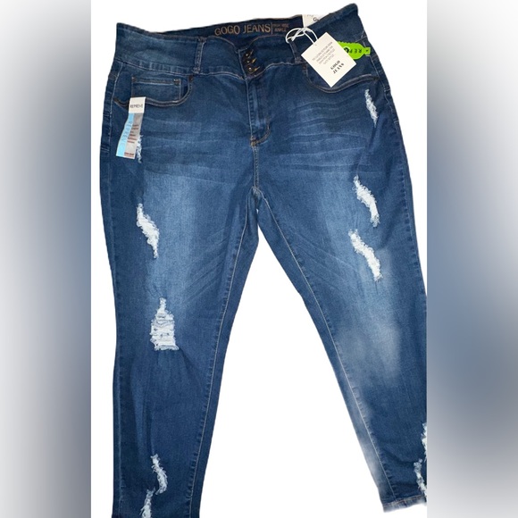 GoGo Jeans Denim - GOGO JEANS Three Button High-Waisted Ripped Repreve Skinny Ankle Jeans Size 22